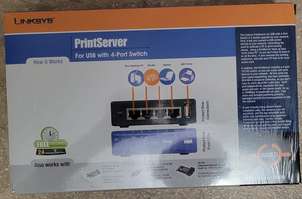 Linksys PrintServer For USB with 4-Port Switch