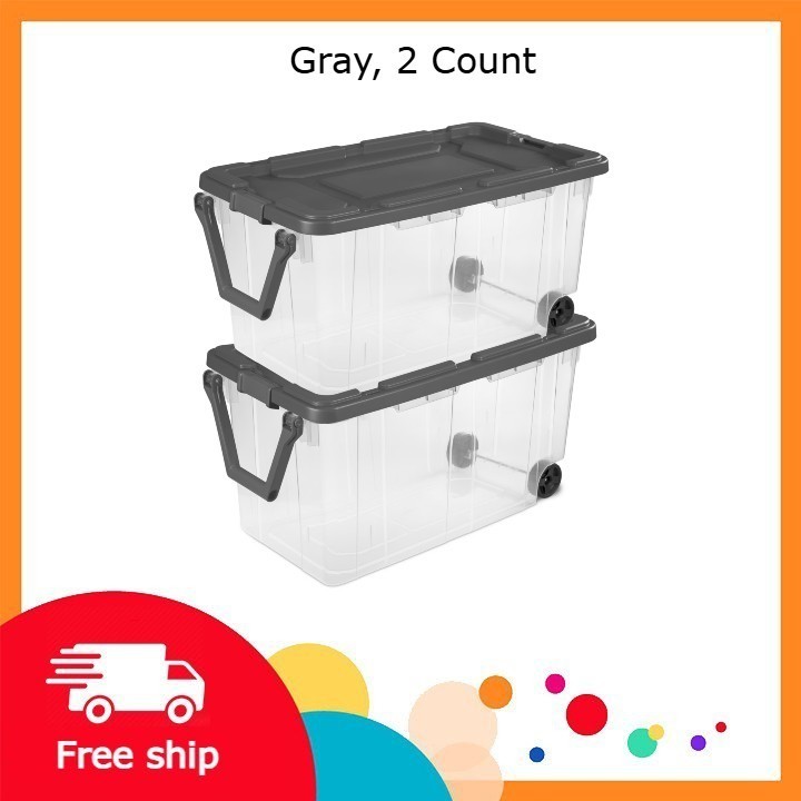 Sterilite 160 Quart Wheeled Stacker, Extra Large Durable Clear Bin, Latch Lid