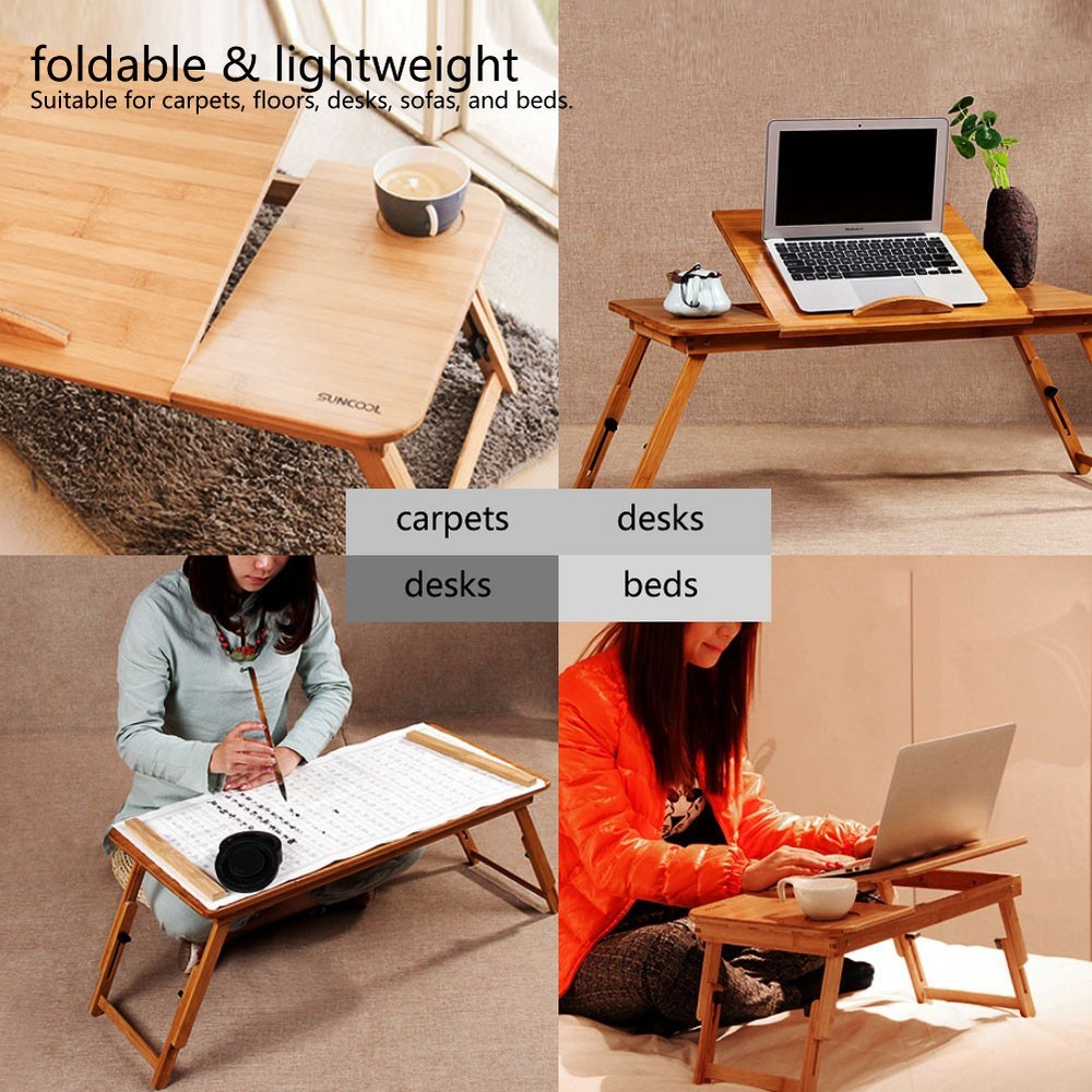 Foldable Bamboo Laptop Desk Height Notebook Stand Bed Sofa Table with