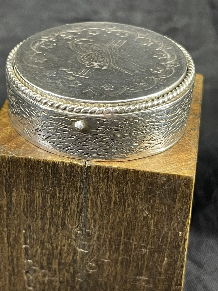 Ottoman Empire Turkish 20 Kursh Solid Silver Antique Snuff Or Pill Box