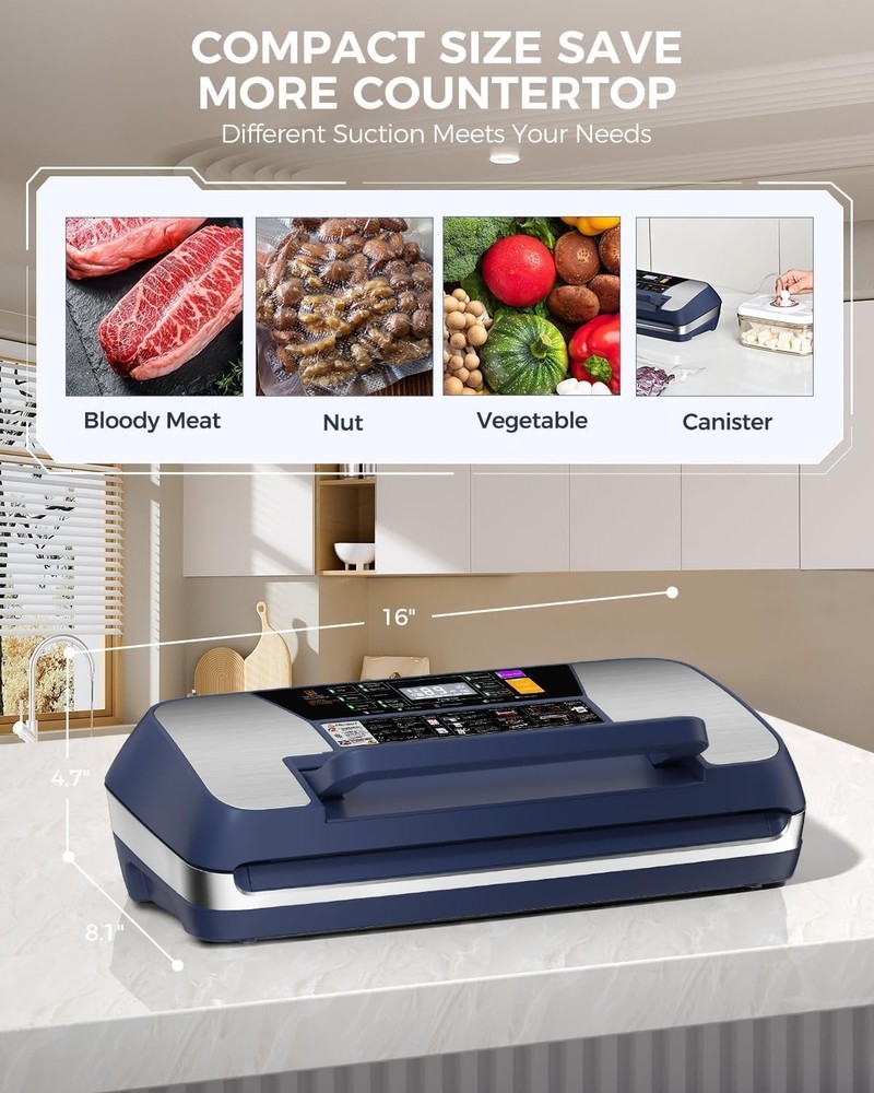 Automatic Vacuum Sealer Machine with Cutter & Starter Kit - Dark Blue