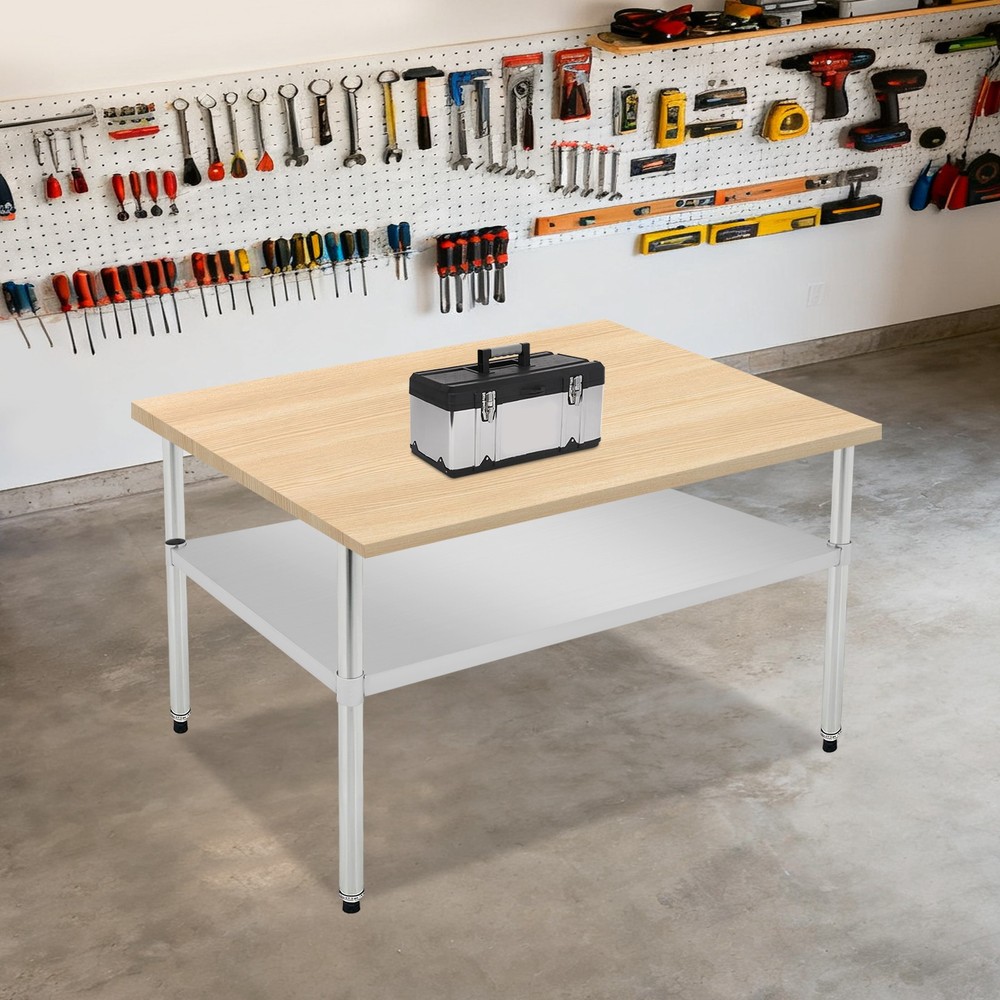 Silver Rectangular Stainless Steel Table Adjustable Lower Shelf for Work Tables