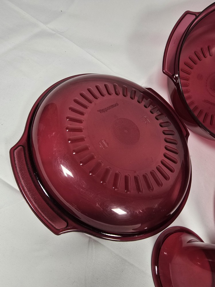 Tupperware Microwave Stack Cooker Steamer Cranberry Red 5 Piece Set