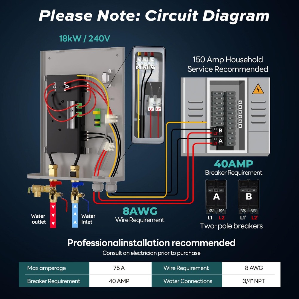 Fogatti 18kW Tankless Water Heater Electric 240 Volt On Demand Instant Hot Water
