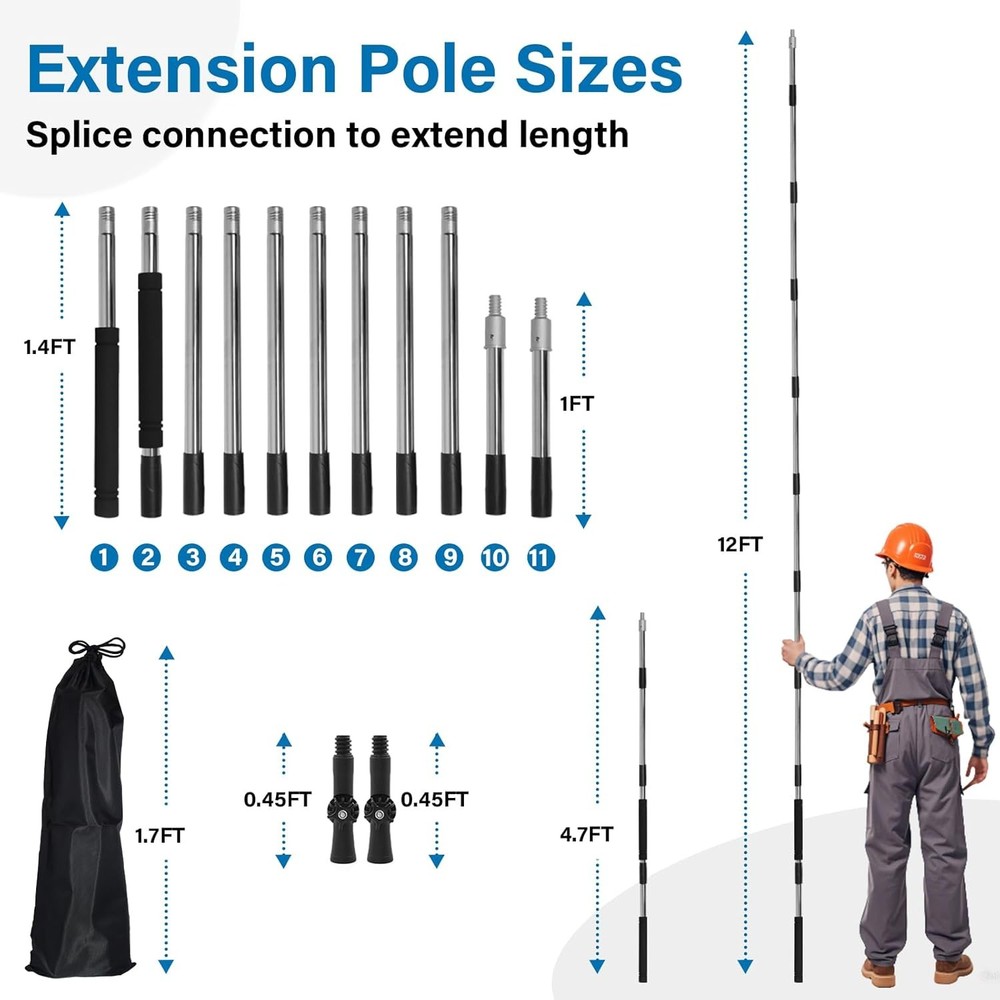 Paint Roller Extension Pole, 4ft to 12ft Pole black