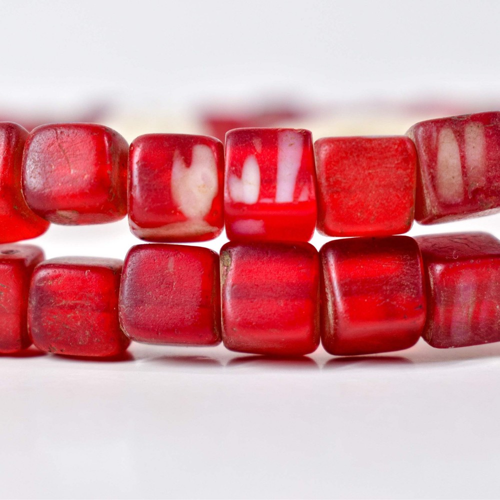 Red Kancamba Bohemian Cube Trade Beads