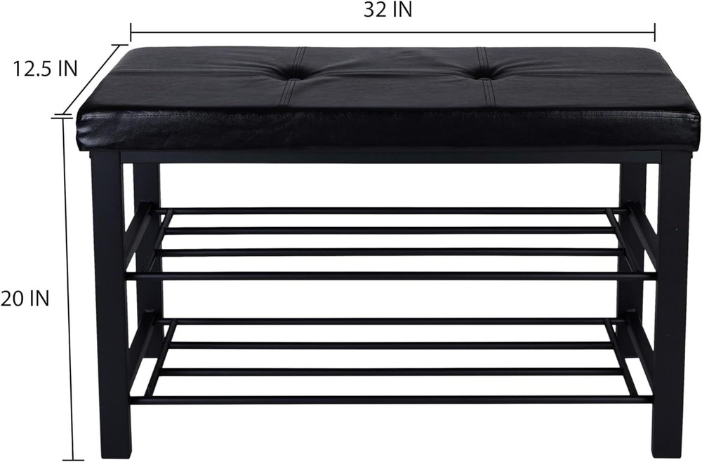 Simplify Storage Bench, Shoe Rack, Ottoman, Tufted, Padded Seating for Black