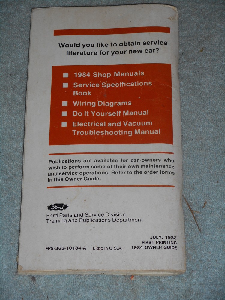 Original 1984 Ford Thunderbird Owners Manual