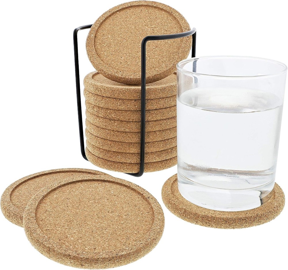 Cork Coasters with Lip for Drinks Absorbent | 12 Set 4 Inch Thick Rustic Sauc...