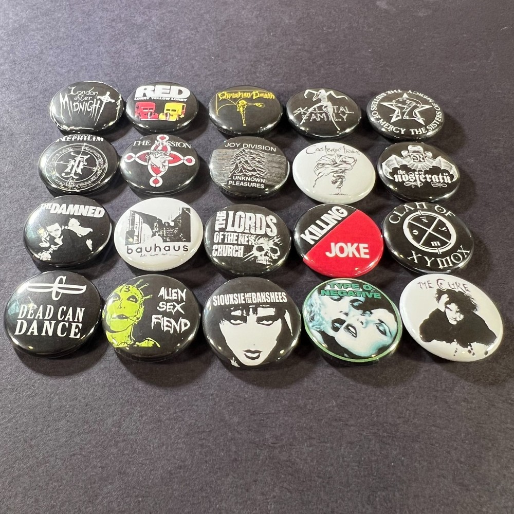 Goth Bands 1" Pinback Button Set (Includes all 20 Pins) Rock 80s 70s New Wave