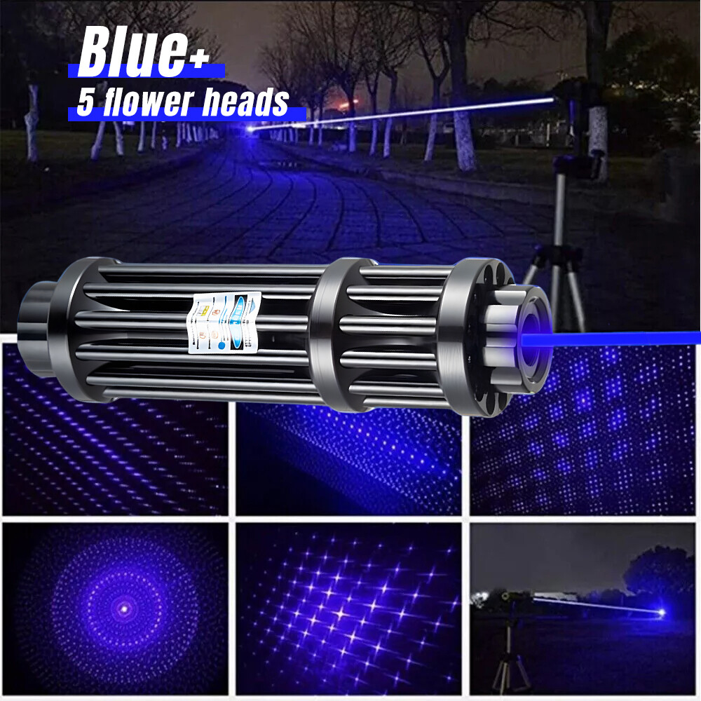 High Power Adjustable Blue Burning Laser Pointer Visible Dot Torch Light 5 Heads
