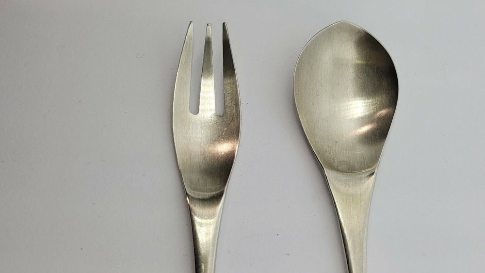 KOREAN 800 SILVER FORK & SPOON w/ ENAMEL Lucky Clover Leaf