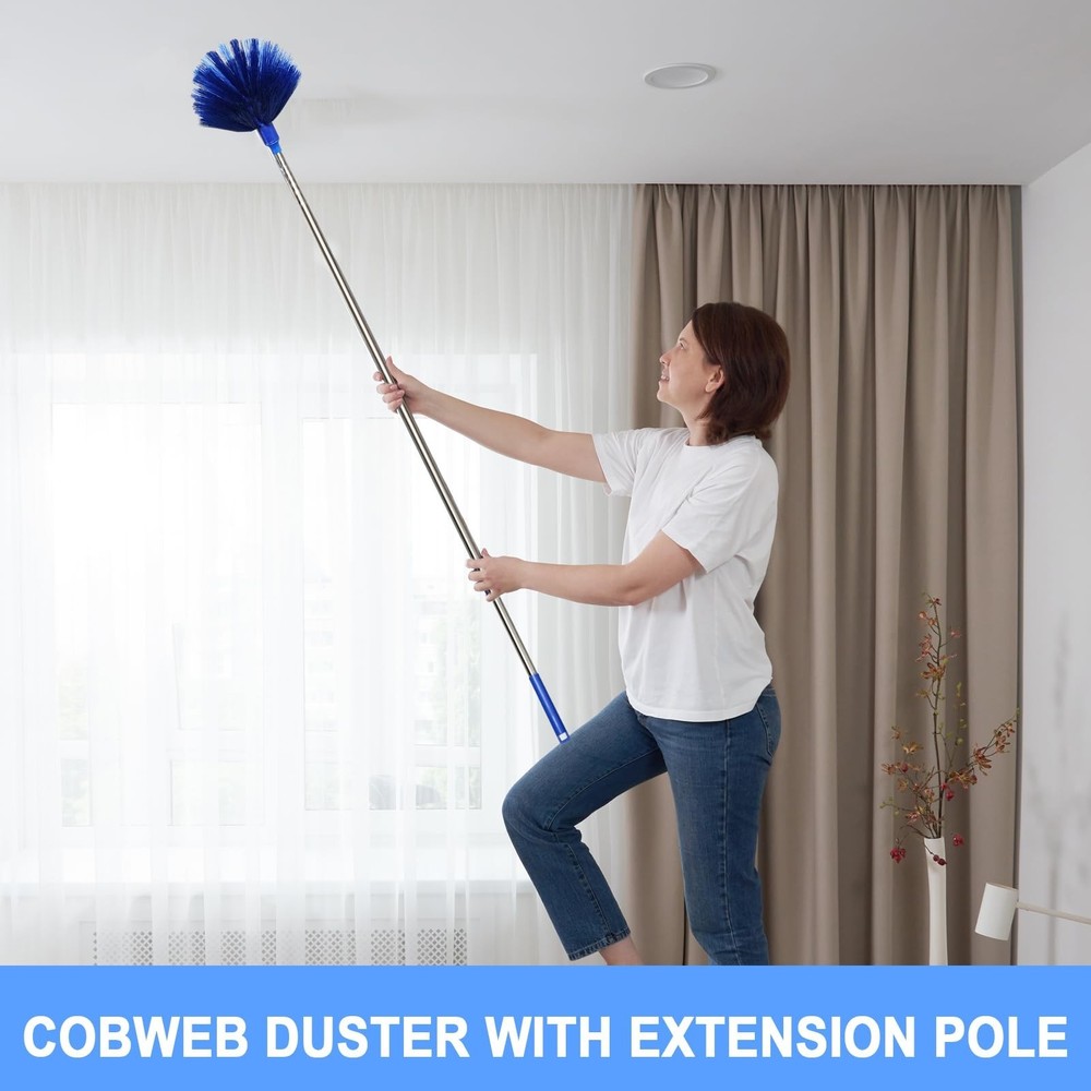 Cobweb Dusters with Extension Pole 100-inch, Spider Web Brush & Ceiling Clean...