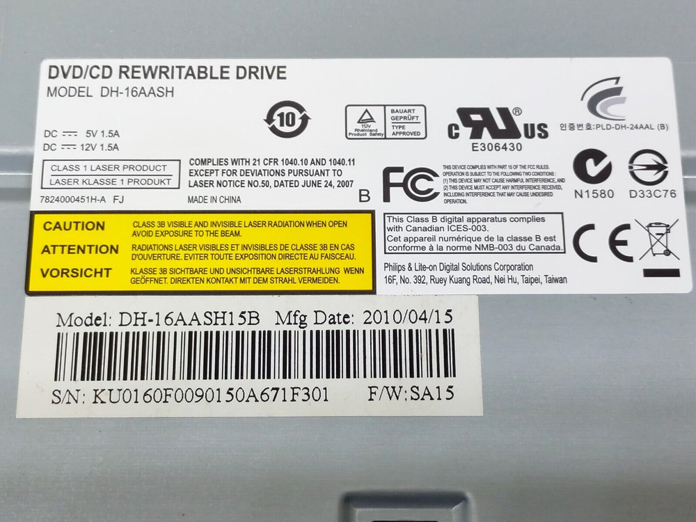 DVD/CD REWRITABLE DRIVER DH-16AASH 5V 12V F/W SA15