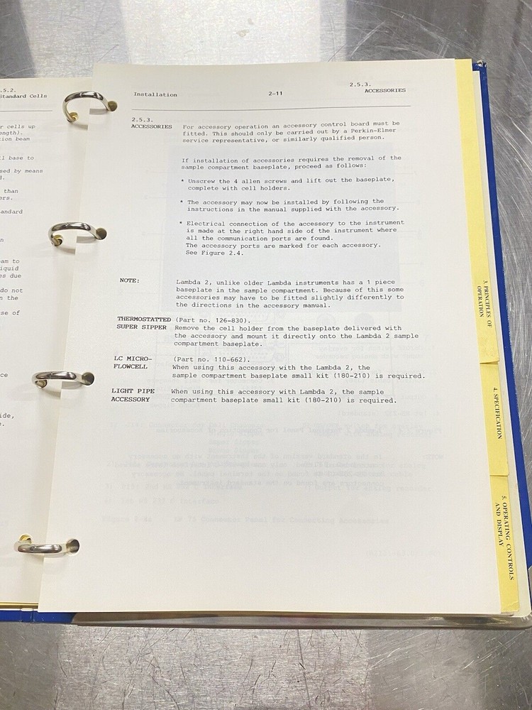 Perkin Elmer PE Lambda 2 UV/VIS Spectrometer - Instructions Manual / Users Guide