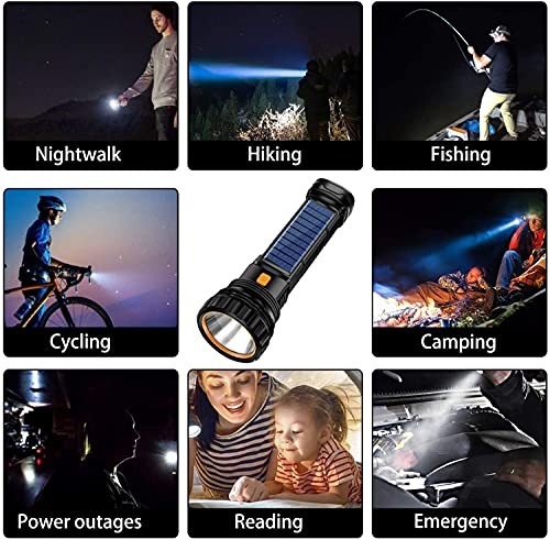 Solar/Rechargeable Multi Function 1000 Lumens LED Flashlight, with 1PCS Black