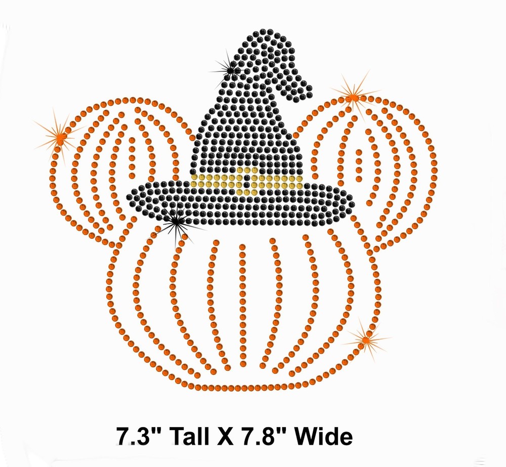 7.8" Minnie Pumpkin witch hat iron on rhinestone Halloween transfer patch