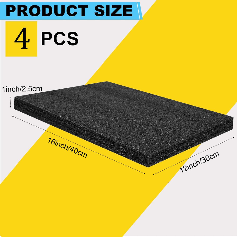 4Pack Customizable Polyethylene Foam Sheets 16"X 12"X1" Thick Foam Padding