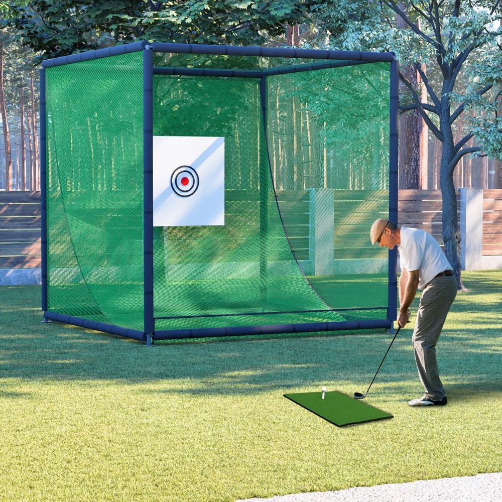 Golf Practice Net 10x10x10ft Metal Frame Hitting Net Kit Golf Training Simulator