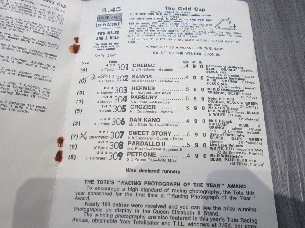 Royal Ascot programme ,3rd day ,20th June 1968,The gold cup