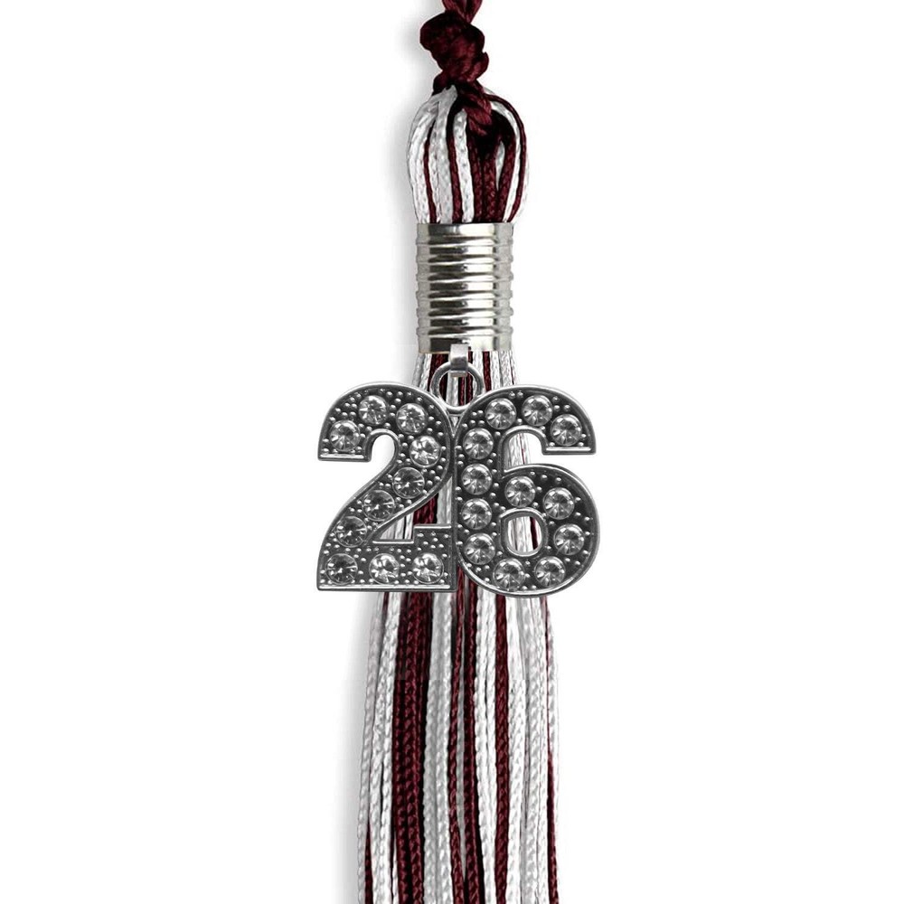 Endea Graduation Maroon/Silver/White Mixed Color Tassel with Silver Date Drop