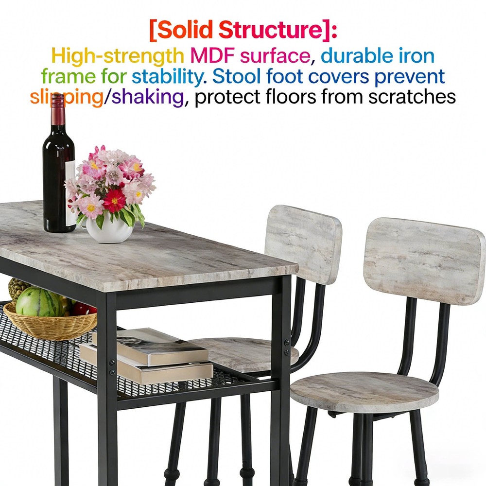 Dining Table Set W 2 Stools 3 Piece Counter Small Apartment Breakfast Table