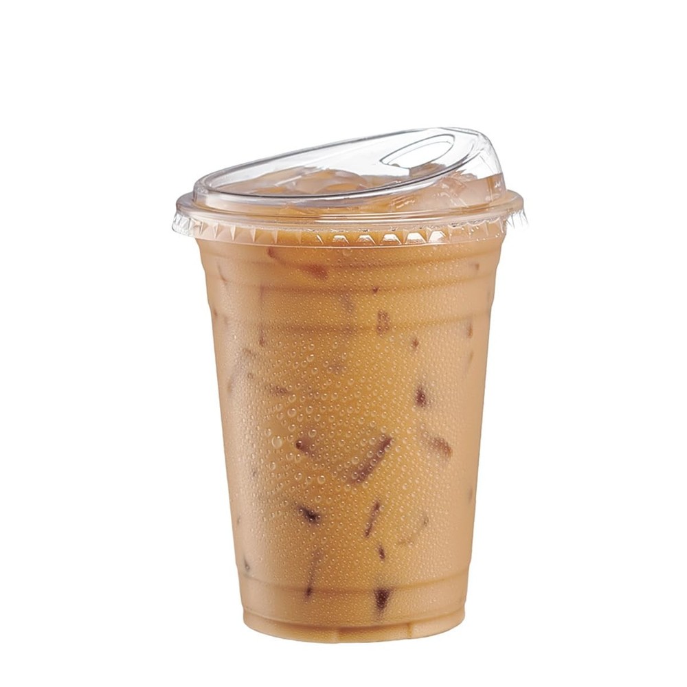 Clear Plastic Cups with Lids [16 oz - 100 Count] - Disposable Iced Coffee Dri...