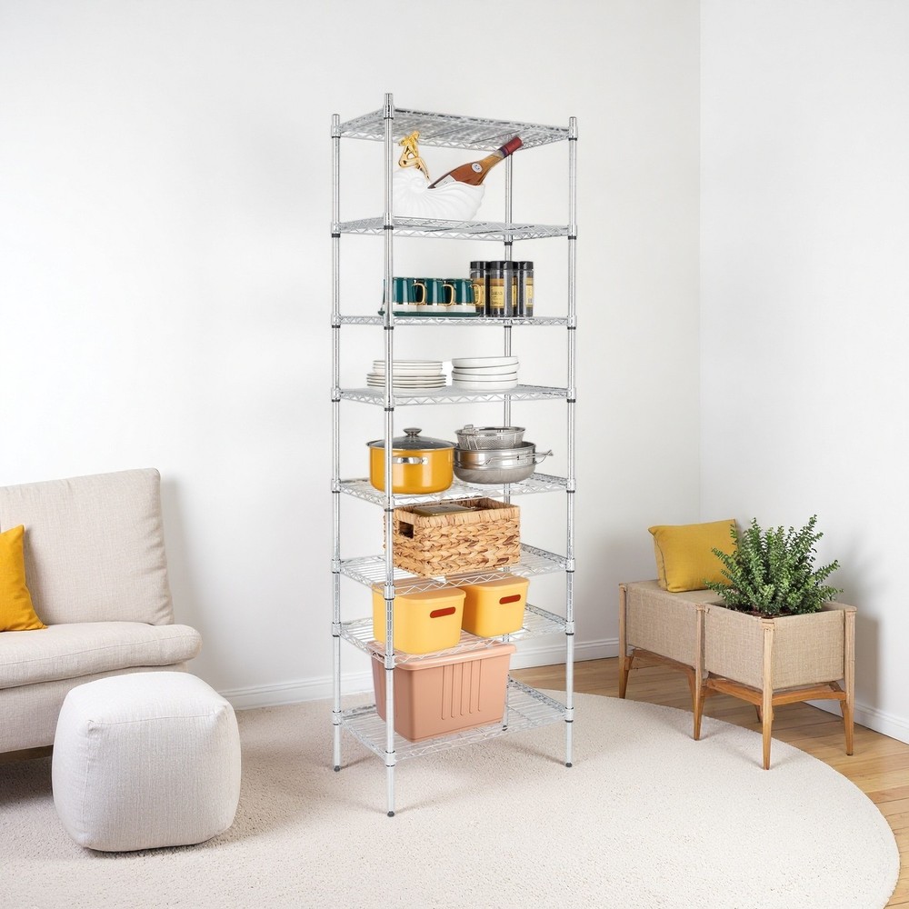 8-Tier Wire Shelving Unit - Heavy Duty, Adjustable, Silver, Modular Kitchen Rack