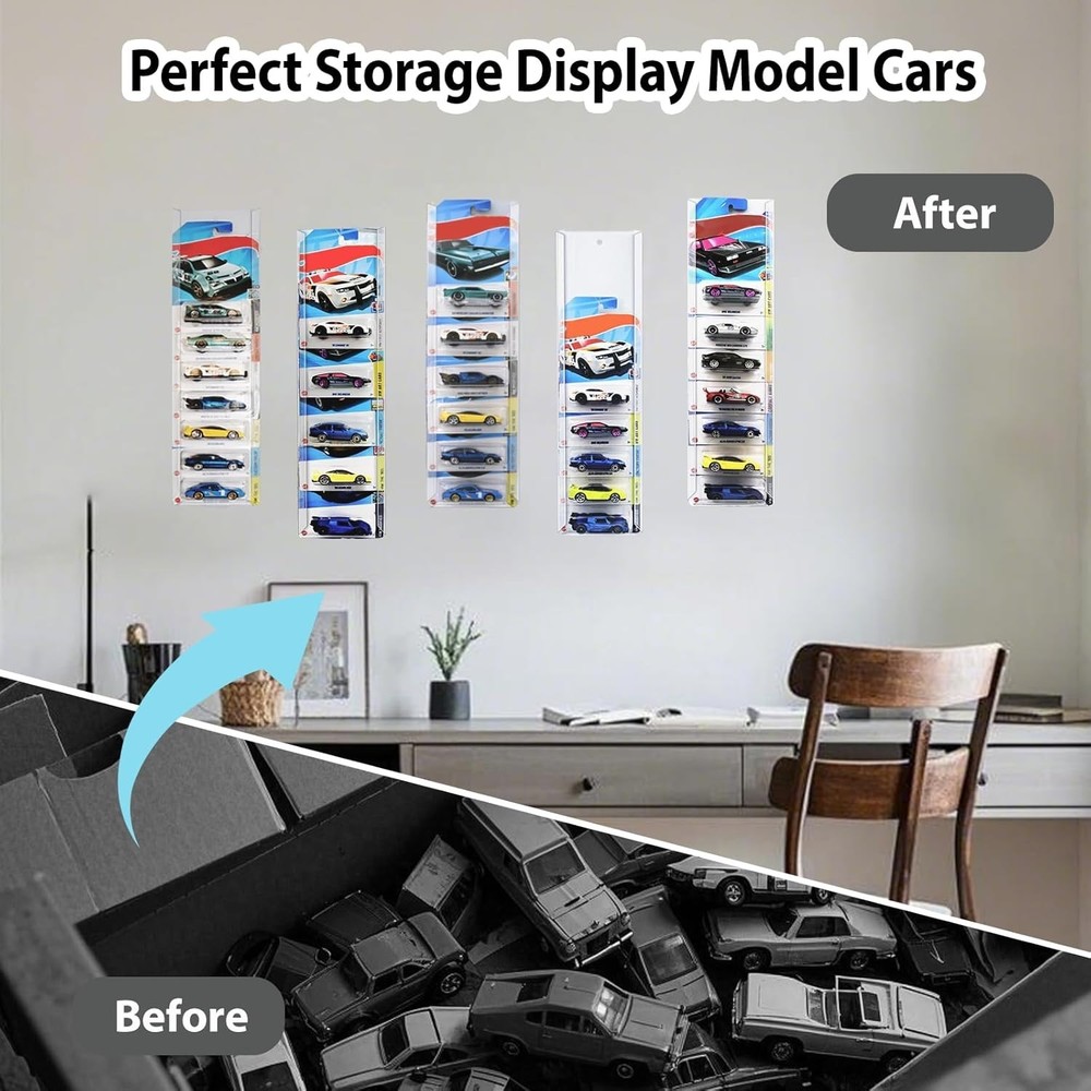 30 Pcs Model Car Display Case Wall Mount Compatible with Hot Wheels Matchbox ...