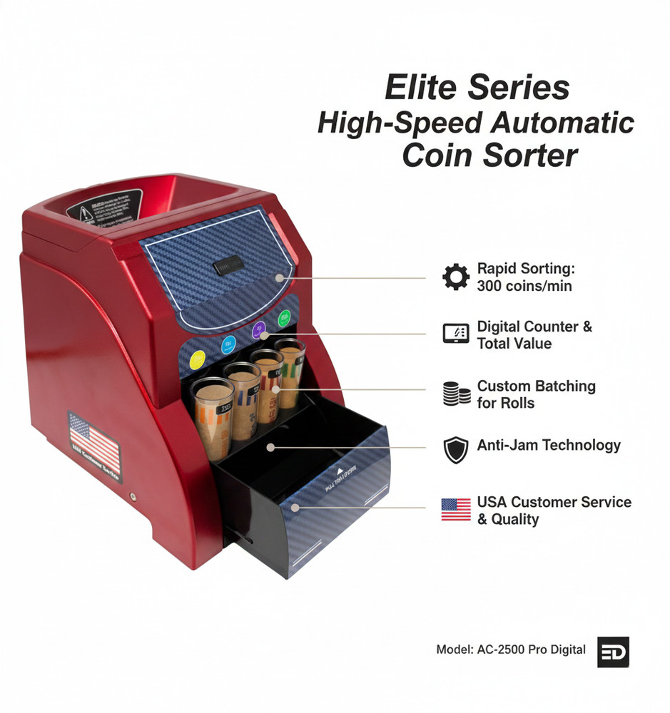 Elite Series High-Speed Automatic Coin Sorter & Digital Counter w/ Batch Sorting