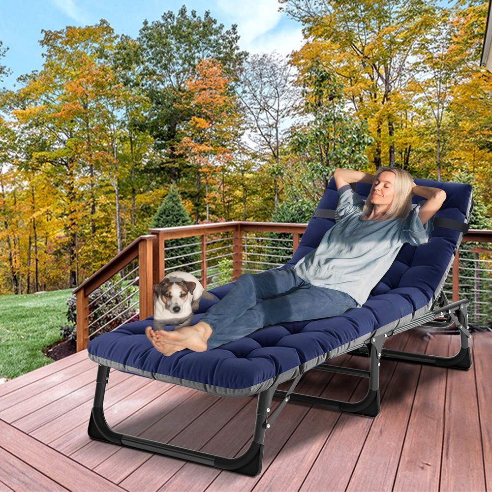 NAIZEA Folding Cot Adjustable 4-Position Reclining Folding Chaise With Mattress
