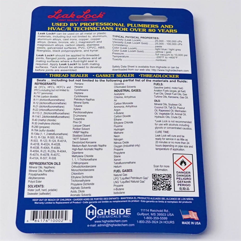 Leak Lock Joint Thread Sealing Compound Highside (HS)10002 Display Card