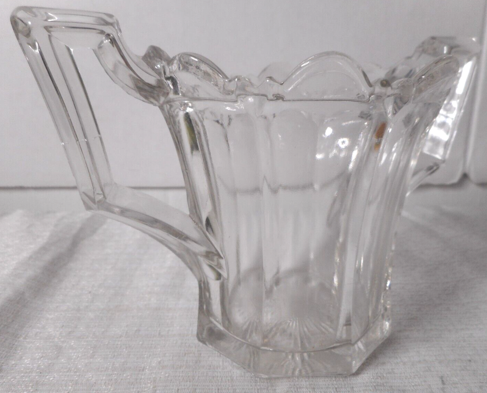 Victorian Clear Thick Glass Double Handle Spooner Scalloped Top Sunburst Bottom