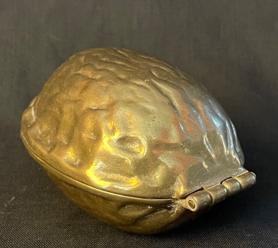Vintage Brass Nutcracker Walnut Shaped Box Nut Cracker 1950’s Heavy Metal