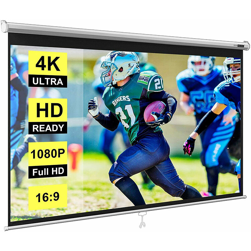 100" Diagonal 16:9 Projection Projector Screen HD Manual Pull Down Home Theater