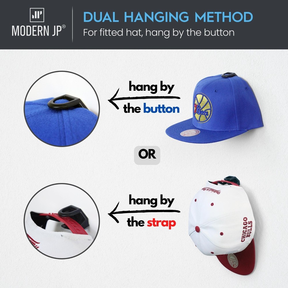 Modern JP Adhesive Hat Hooks for Wall - Minimalist Hat Rack, Dual Hanging Method