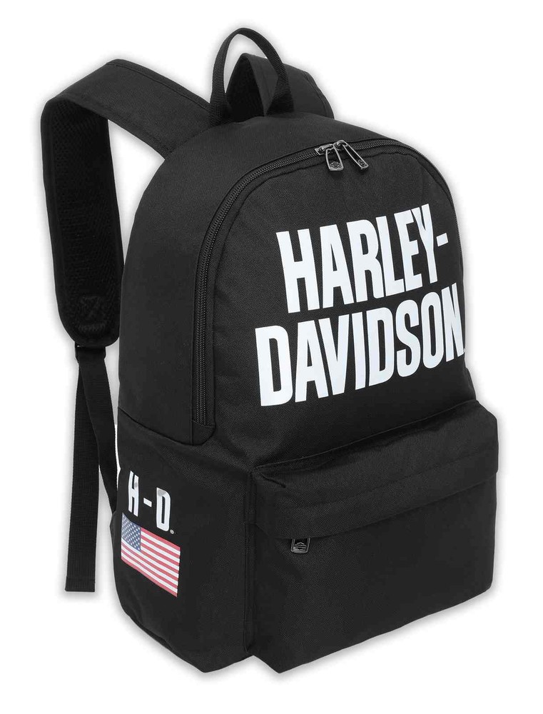 Harley-Davidson Rugged American Flag Graphic Durable Backpack, Black