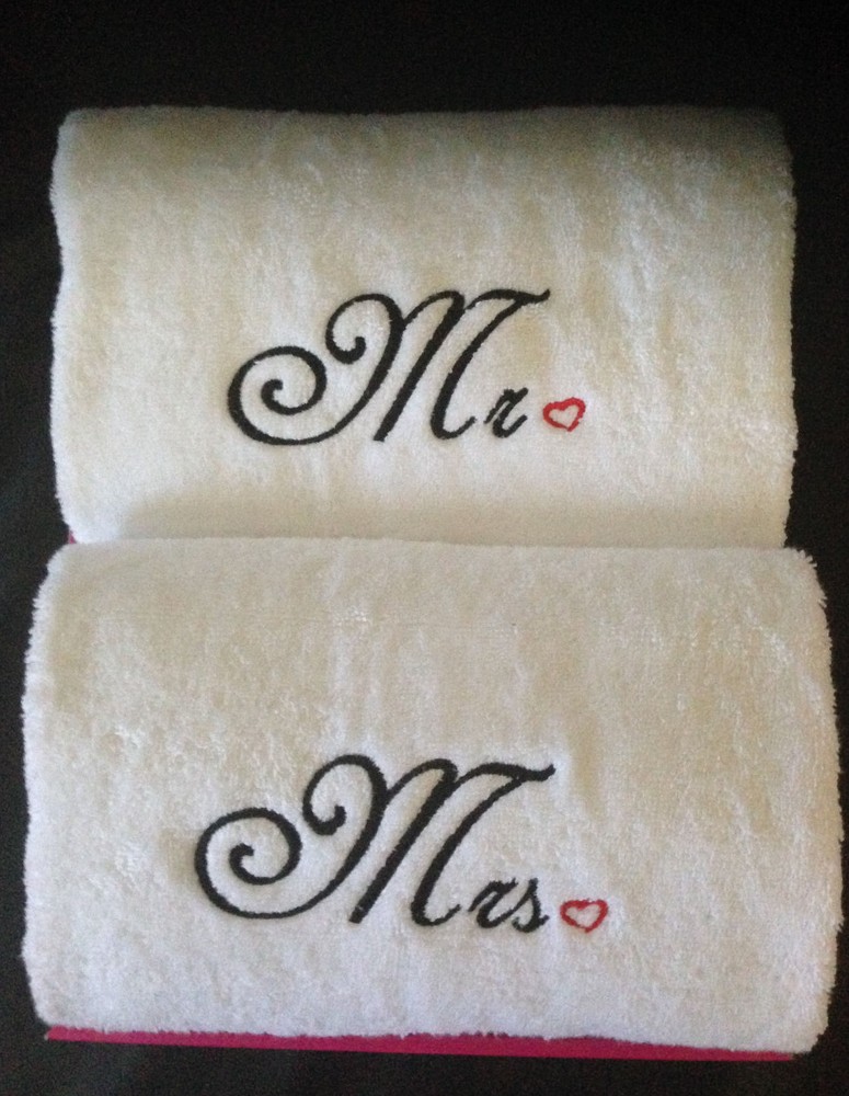 Personalised Embroidered Mr, Mrs Bath towel & face towel set