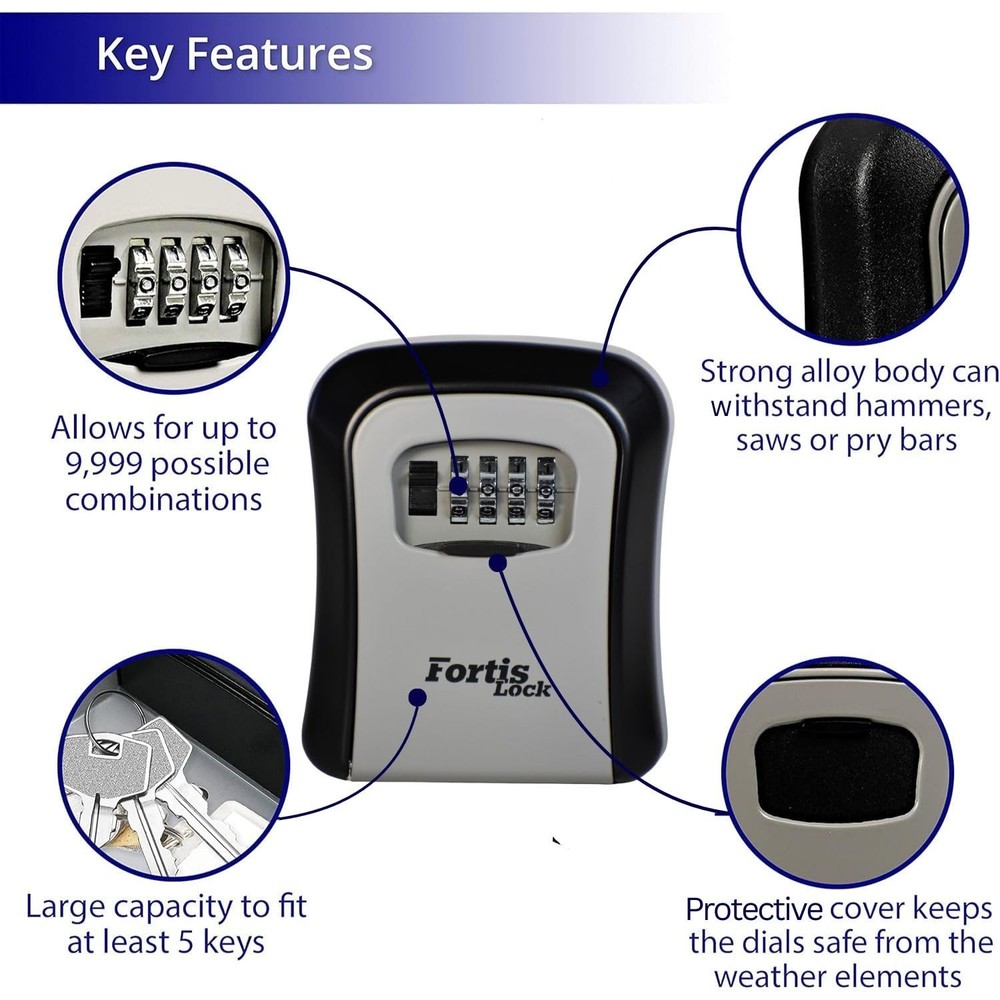 Lock Box for Keys with Code, Wall Mount Key Lock Box Combination, 4-Digit Res...