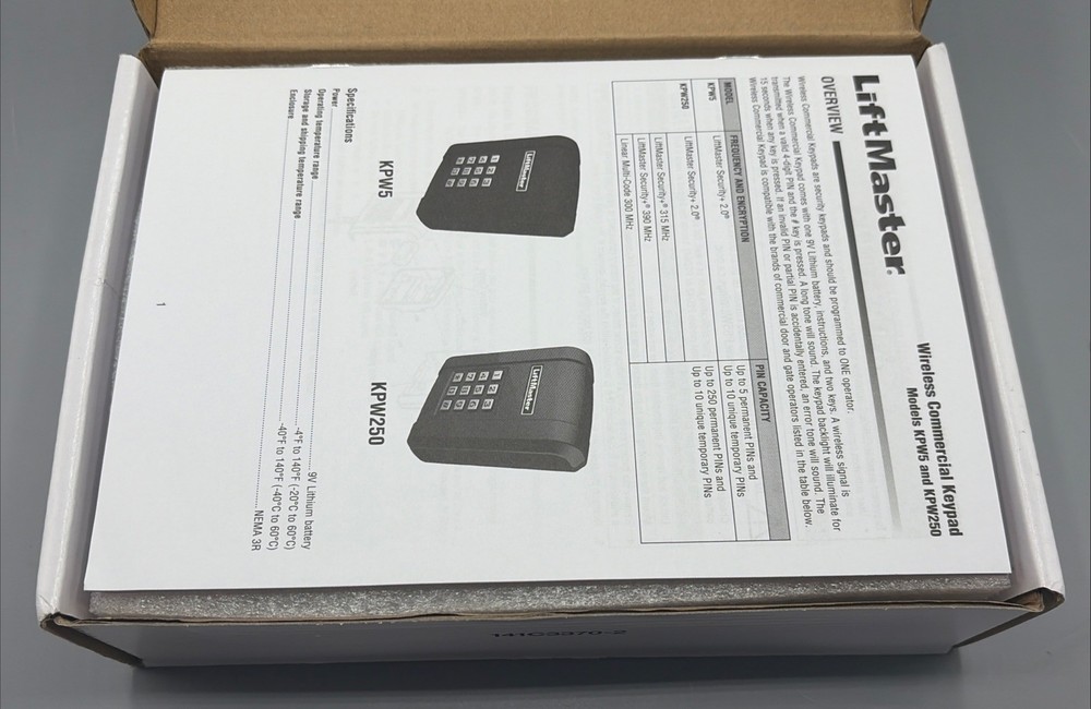 Liftmaster KPW5 5 Code Wireless Keypad Security+ 2.0 LED Backlight Metal Keypad