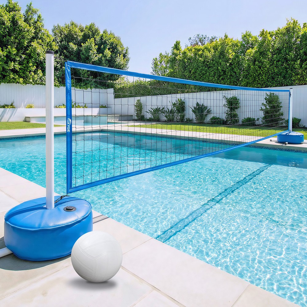 Pool Volleyball Net Set with Base Adjustable 15ft-32ft Length for Inground Pools