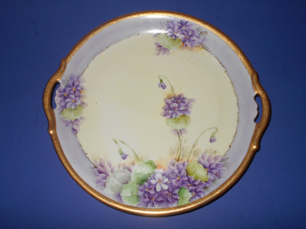 Vintage Miller & Breeding Hand Painted 2 Handle Signed Serving Platter 11"