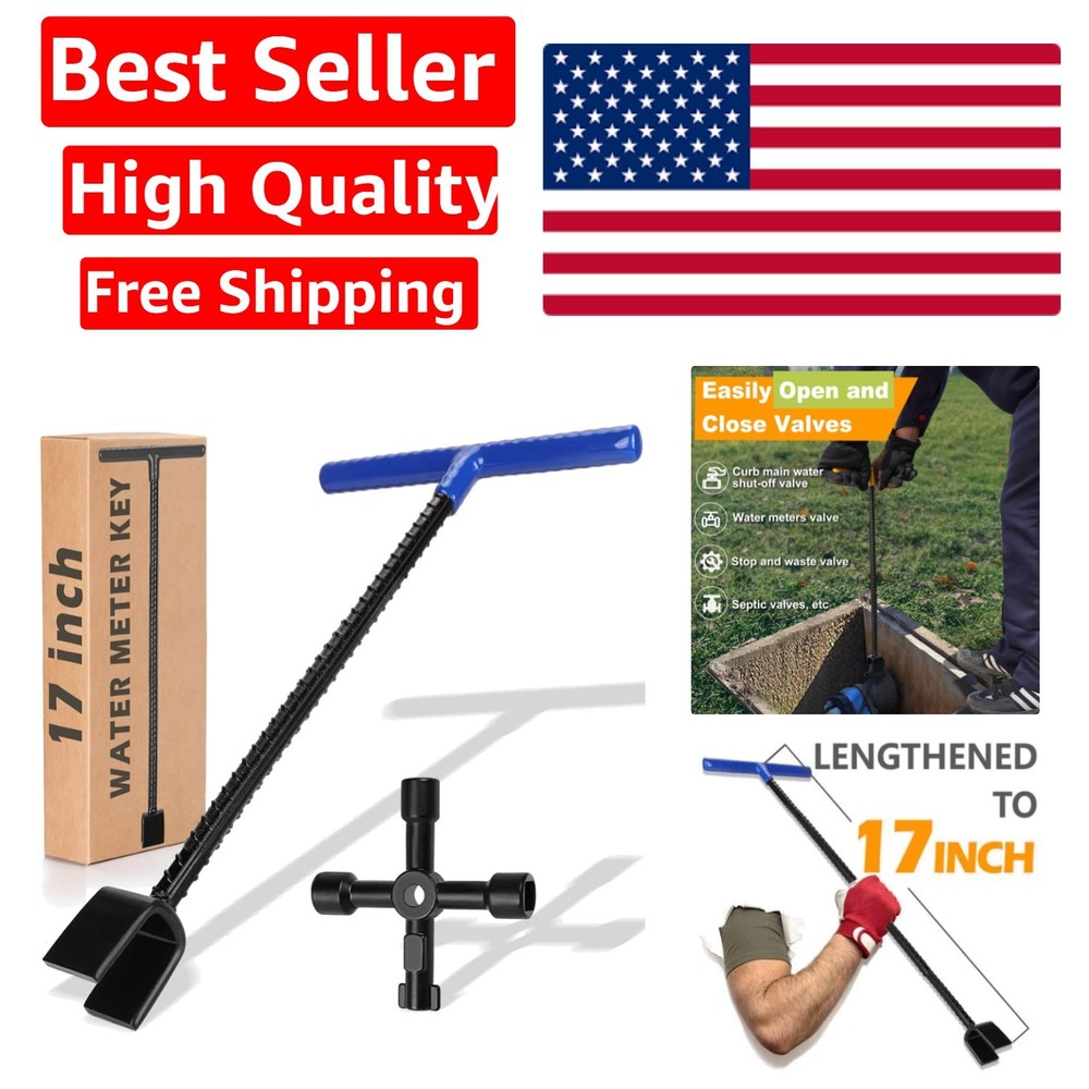 17-Inch Utility Water Meter Key with Multi-Use T-Handle - Rust-Resistant Design