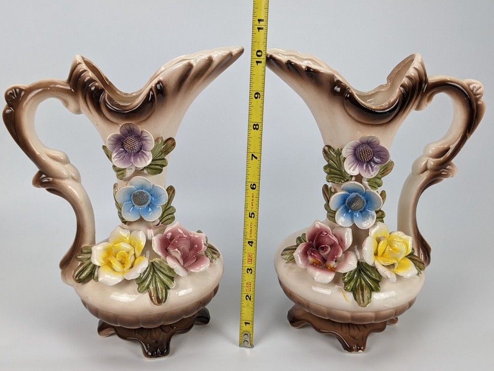 Vintage 3 Piece Floral Pattern Pitcher Console Set