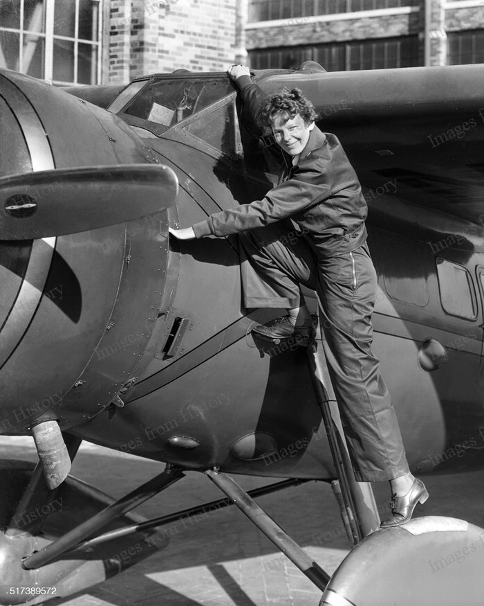 8x10 Print Amelia Earhart Posed with Her Aircraft #EACD