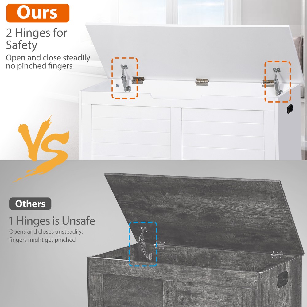 39'' Wood Flip-Top Toy Box Storage Bench with Safty Hinge Storage Trunk White