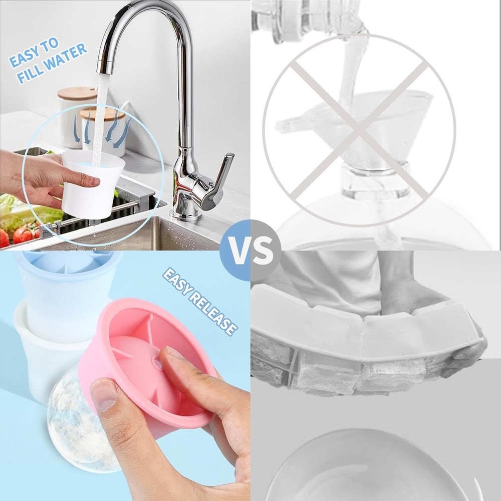 Round Ice Cube Molds 6 Pieces, Silicone Sphere Ice Mold Maker, Stackable Easy Re