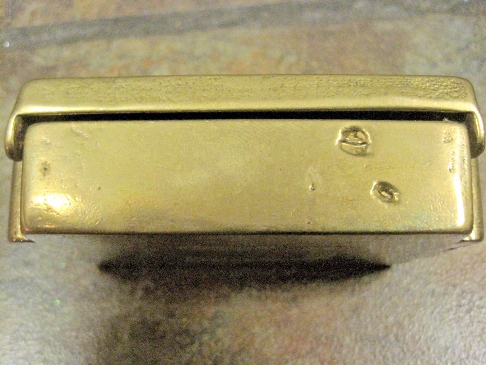 BRASS STAMP BOX 'SATCHEL' TWO COMPARTMENTS, VINTAGE, EUC