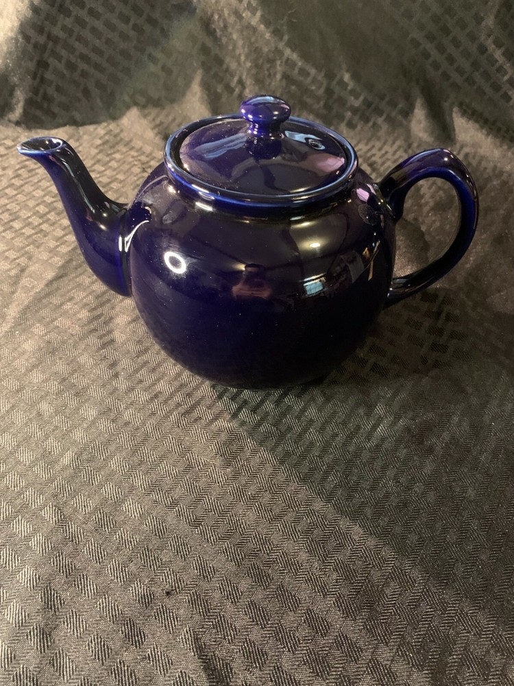 Dark Cobalt Blue Ceramic Teapot Unmarked EUC