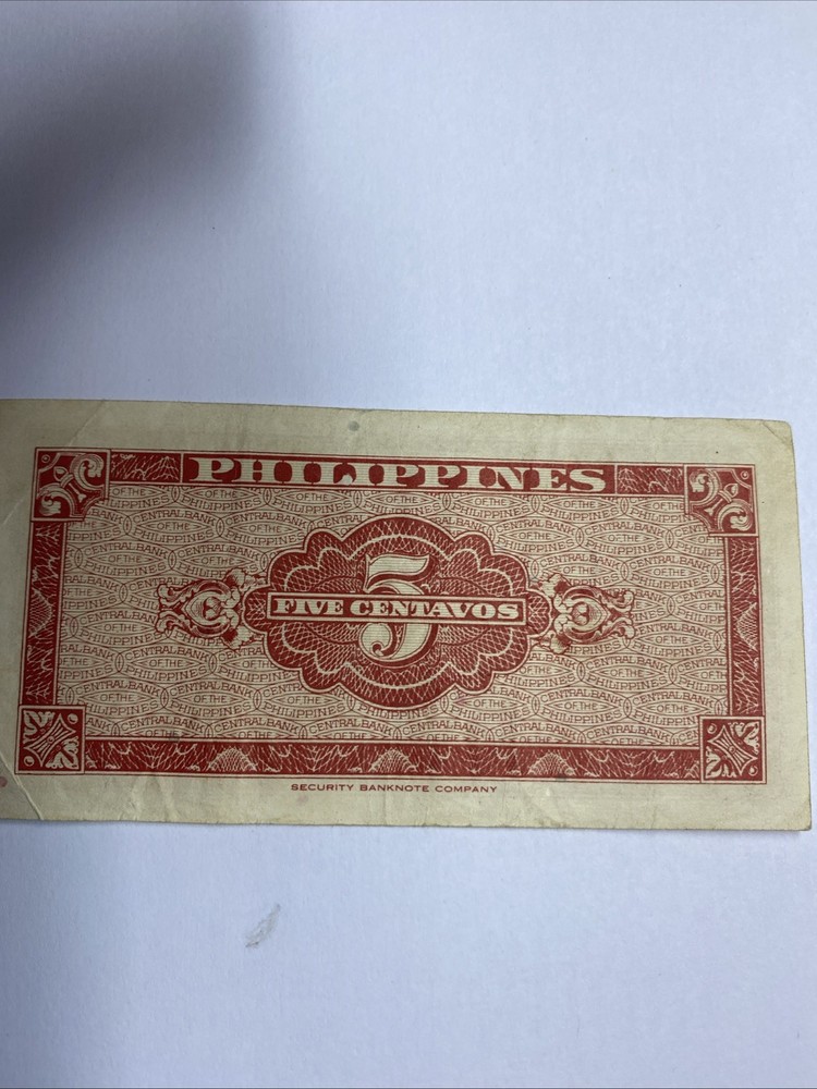 Philippines 5 Centavos Banknote. 1940’s